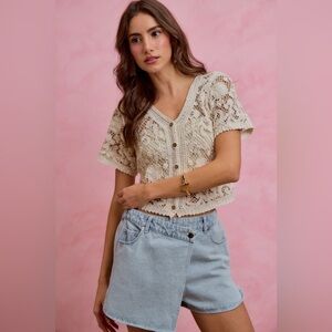 SO ME Floral Crochet Lace Button Down Cardigan
